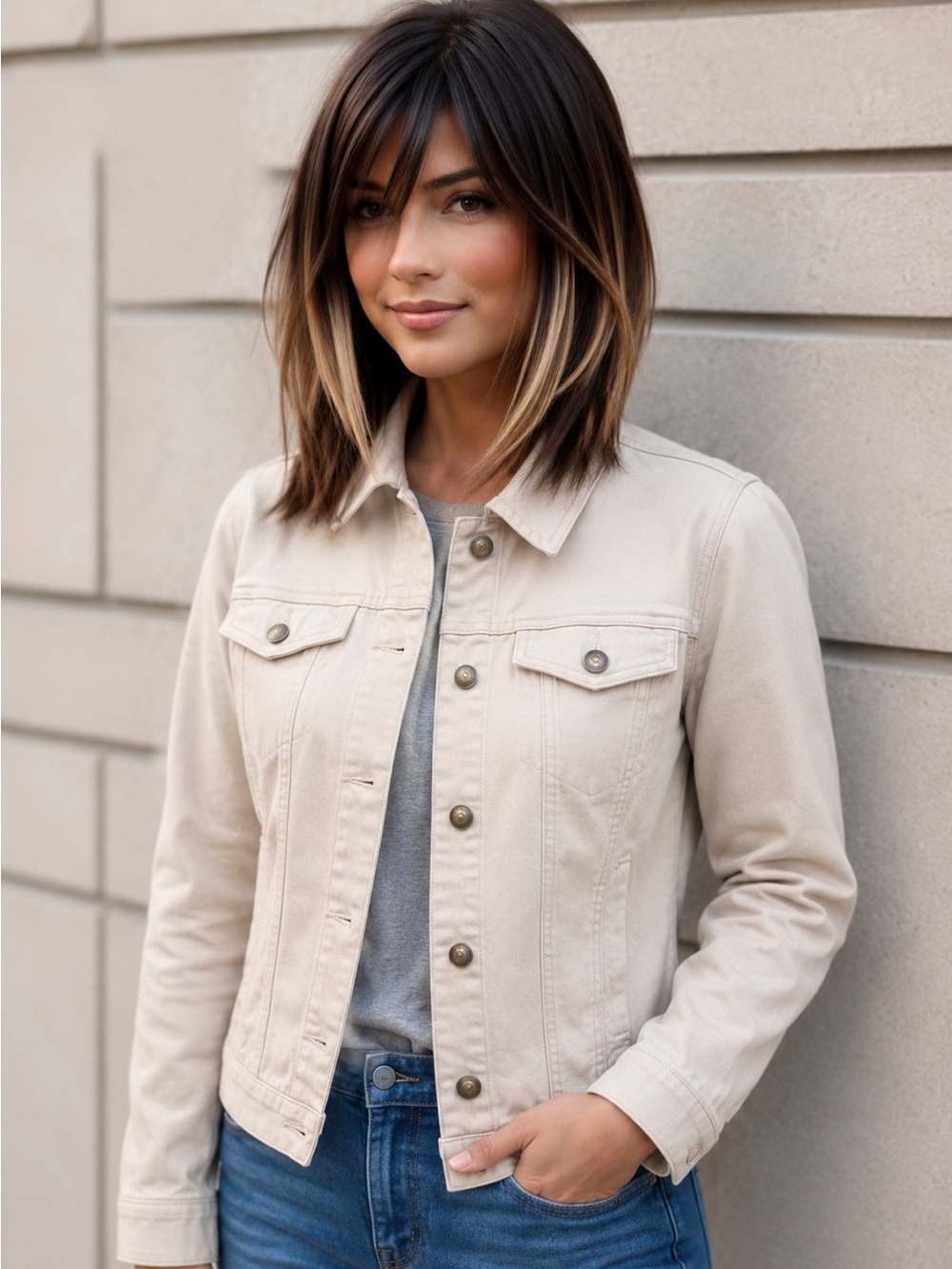 Studio Park Denim Jacket Beige Cream NWOT Boho Size S